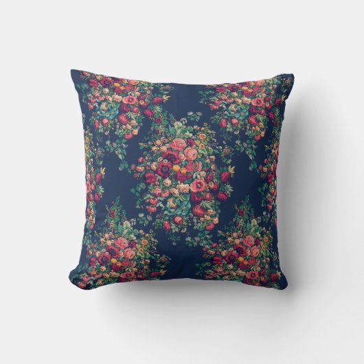ヴィンテージのバラクラシックで青い色の金持ちのダマスク織 クッション (正面)