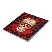 ヴィンテージのバラポスターが付いている赤い砂糖のスカル タイル (側面)