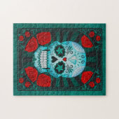 ヴィンテージのバラポスターが付いている青い砂糖のスカル ジグソーパズル (横)