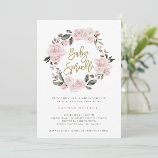 ヴィンテージのバラ|の赤面の水彩画のベビーは振りかけます 招待状 (スタンド正面)