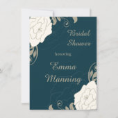 ヴィンテージのバラ、ティール(緑がかった色)のブライダルシャワーの渦巻 招待状 (正面)