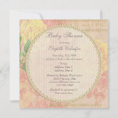 ヴィンテージのバラ、王冠及び音楽コラージュのベビーシャワー 招待状 (裏面)