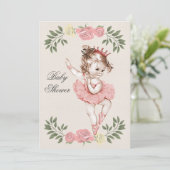 ヴィンテージのバレリーナのバラの月桂樹のベビーシャワー 招待状 (スタンド正面)