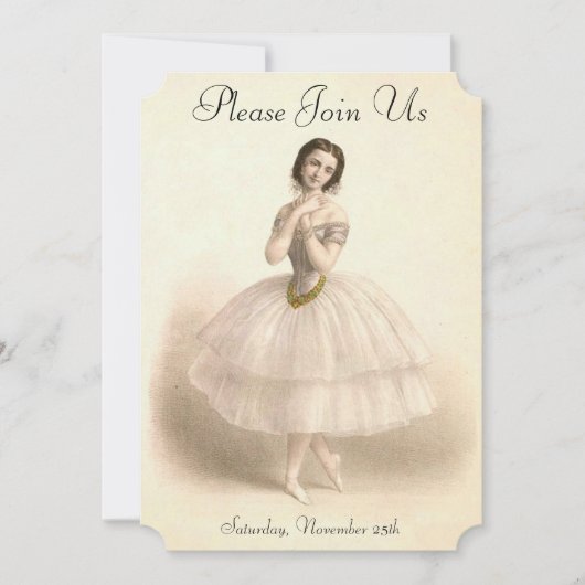 ヴィンテージのバレリーナの踊りのバレエのダンスの演奏会 招待状 (正面)