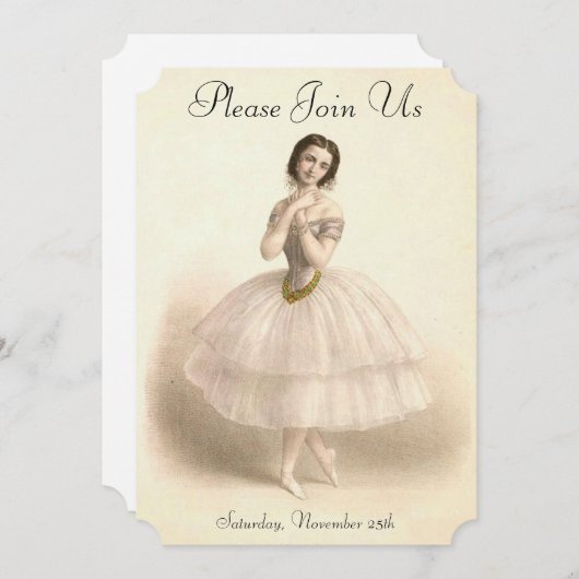 ヴィンテージのバレリーナの踊りのバレエのダンスの演奏会 招待状 (正面/裏面)