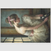 ヴィンテージのバレリーナPink Bow by Window Decompage 薄葉紙 (正面)