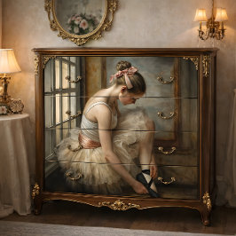 ヴィンテージのバレリーナPink Bow by Window Decompage 薄葉紙