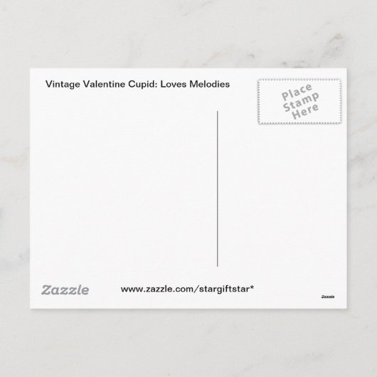 ヴィンテージのバレンタインのキューピッドはメロディーを愛します シーズンポストカード (裏面)