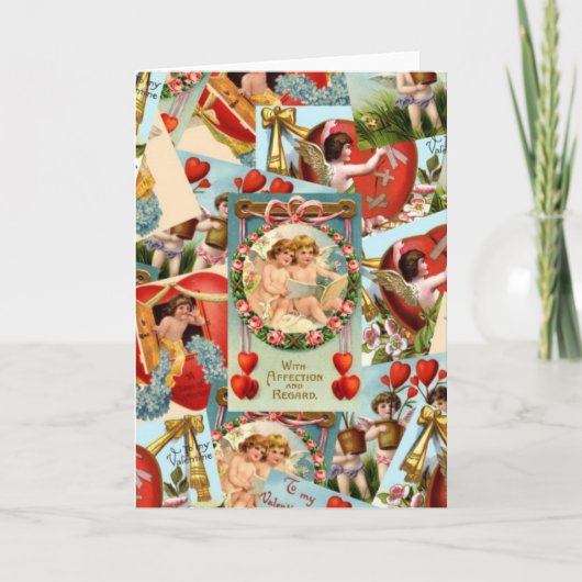 ヴィンテージのバレンタインのコラージュ シーズンカード (正面)