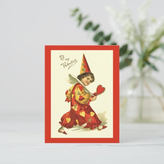 ヴィンテージのバレンタインのピエロの郵便はがき シーズンポストカード (スタンド正面)