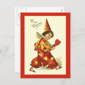 ヴィンテージのバレンタインのピエロの郵便はがき シーズンポストカード (正面/裏面)