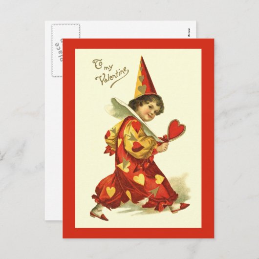 ヴィンテージのバレンタインのピエロの郵便はがき シーズンポストカード (正面/裏面)