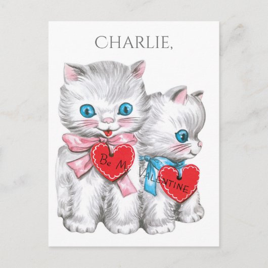 ヴィンテージのバレンタインの任意名前をカスタムするの郵便はがき シーズンポストカード (正面)