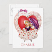 ヴィンテージのバレンタインの任意名前をカスタムするの郵便はがき シーズンポストカード (正面/裏面)