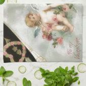 ヴィンテージのバレンタインの天使 キッチンタオル (折り畳み)