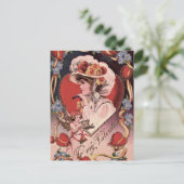 ヴィンテージのバレンタインの女性 シーズンポストカード (スタンド正面)