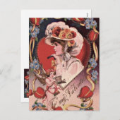 ヴィンテージのバレンタインの女性 シーズンポストカード (正面/裏面)