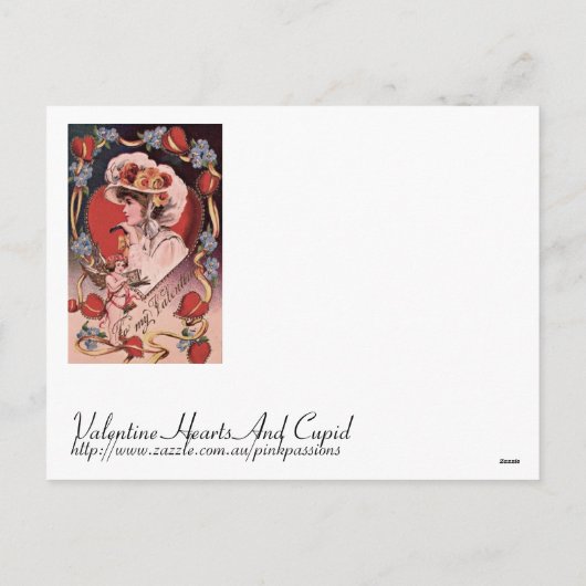 ヴィンテージのバレンタインの女性 シーズンポストカード (裏面)