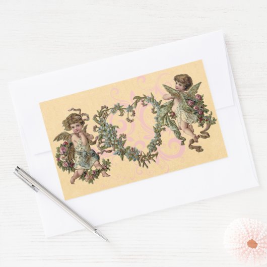 ヴィンテージのバレンタインの妖精の国のステッカー 長方形シール (封筒)