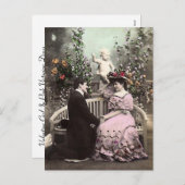 ヴィンテージのバレンタインの日付 シーズンポストカード (正面/裏面)