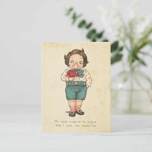 ヴィンテージのバレンタインデーのおもしろいな男の子愛メッセージ シーズンポストカード (スタンド正面)