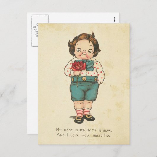 ヴィンテージのバレンタインデーのおもしろいな男の子愛メッセージ シーズンポストカード (正面/裏面)