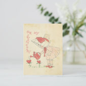 ヴィンテージのバレンタインデーのかわいい女の子の花のハート シーズンポストカード (スタンド正面)