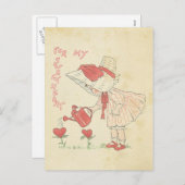 ヴィンテージのバレンタインデーのかわいい女の子の花のハート シーズンポストカード (正面/裏面)