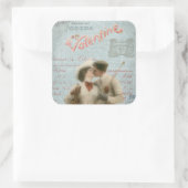 ヴィンテージのバレンタインデーのキスをするなカップルのコラージュ スクエアシール (バッグ)