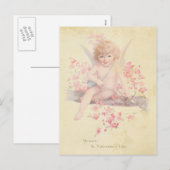 ヴィンテージのバレンタインデーのキューピッドのピンクの花の木 シーズンポストカード (正面/裏面)