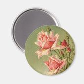 ヴィンテージのバレンタインデーのピンクの庭のバラ マグネット (正面/裏面)