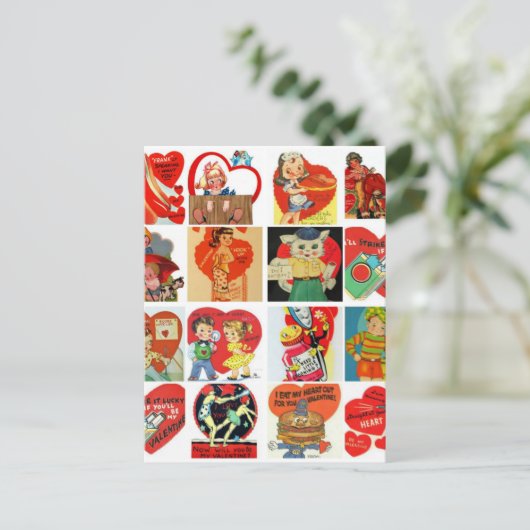 ヴィンテージのバレンタインデーはレトロの赤い白を梳きます シーズンポストカード (スタンド正面)