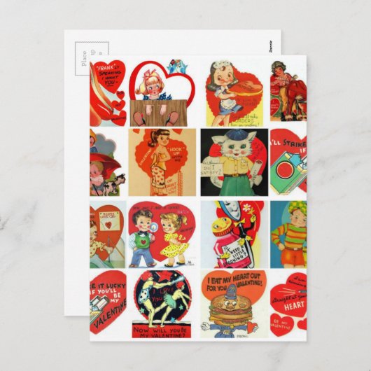 ヴィンテージのバレンタインデーはレトロの赤い白を梳きます シーズンポストカード (正面/裏面)