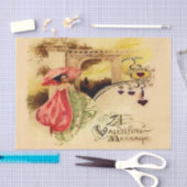 ヴィンテージのバレンタインメッセージのピンクパラソル 薄葉紙 (クラフト)