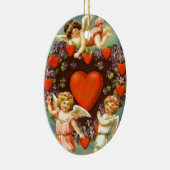 ヴィンテージのバレンタイン3のキューピッドおよび赤いハート セラミックオーナメント (右)