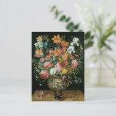 ヴィンテージのバロック風静かな花瓶に花が ポストカード (スタンド正面)