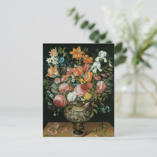 ヴィンテージのバロック風静かな花瓶に花が ポストカード (スタンド正面)