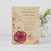 ヴィンテージのバーガンディのばら色の花の結婚式招待状 招待状 (スタンド正面)