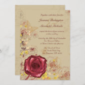 ヴィンテージのバーガンディのばら色の花の結婚式招待状 招待状 (正面/裏面)
