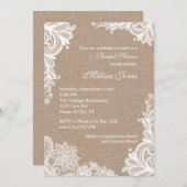 ヴィンテージのバーラップおよびレースのブライダルシャワーの招待状 招待状 (正面/裏面)