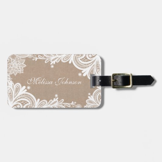 ヴィンテージのバーラップおよびレースの荷物のラベル ラゲッジタグ (正面横)