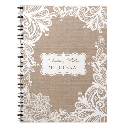 ヴィンテージのバーラップおよびレースジャーナル ノートブック (正面)