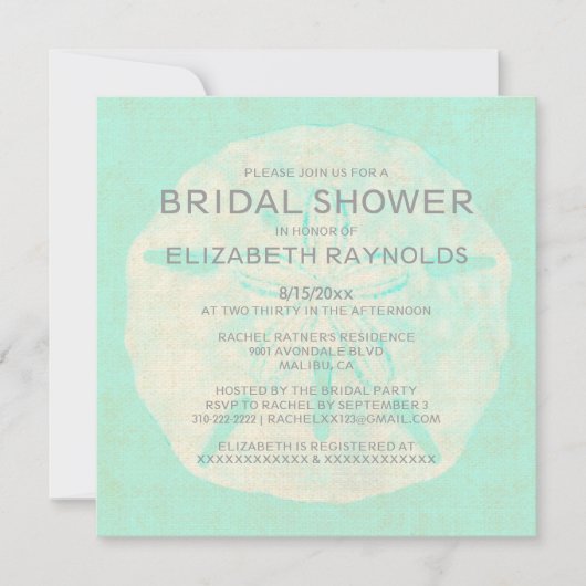 ヴィンテージのバーラップの砂ドルのブライダルシャワーの招待 招待状 (正面)