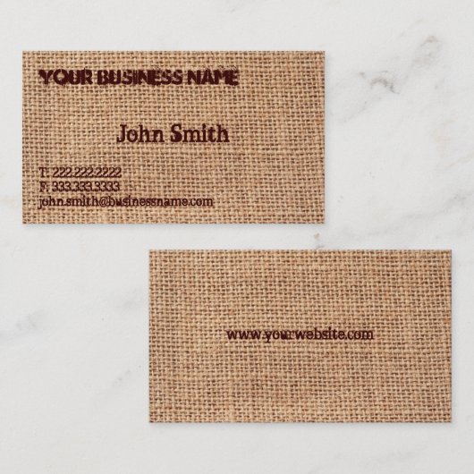 ヴィンテージのバーラップの質の素朴なはっきりした 名刺 (正面/裏面)