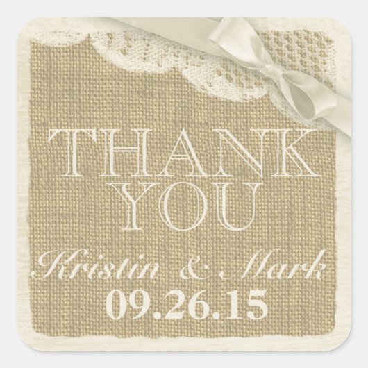 ヴィンテージのバーラップレースとアイボリーの弓 スクエアシール (正面)