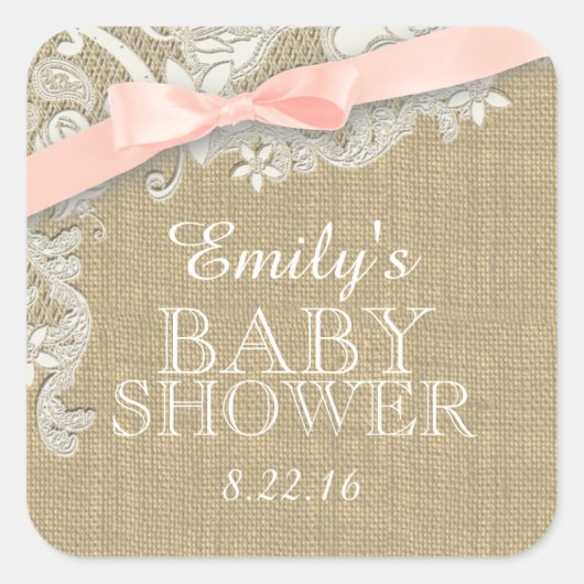 ヴィンテージのバーラップレースと赤面の弓 スクエアシール (正面)