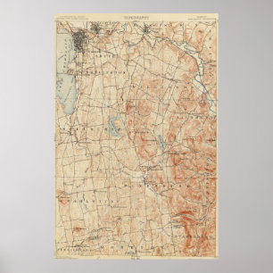 ヴィンテージのバーリントンヴァーモントの地形図(1904年) ポスター