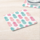 ヴィンテージのパイナップルパターン スクエアペーパーコースター (アングル)