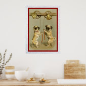 ヴィンテージのパグが新年の鐘を鳴らすポスター ポスター (キッチン)