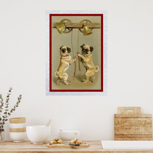 ヴィンテージのパグが新年の鐘を鳴らすポスター ポスター (キッチン)